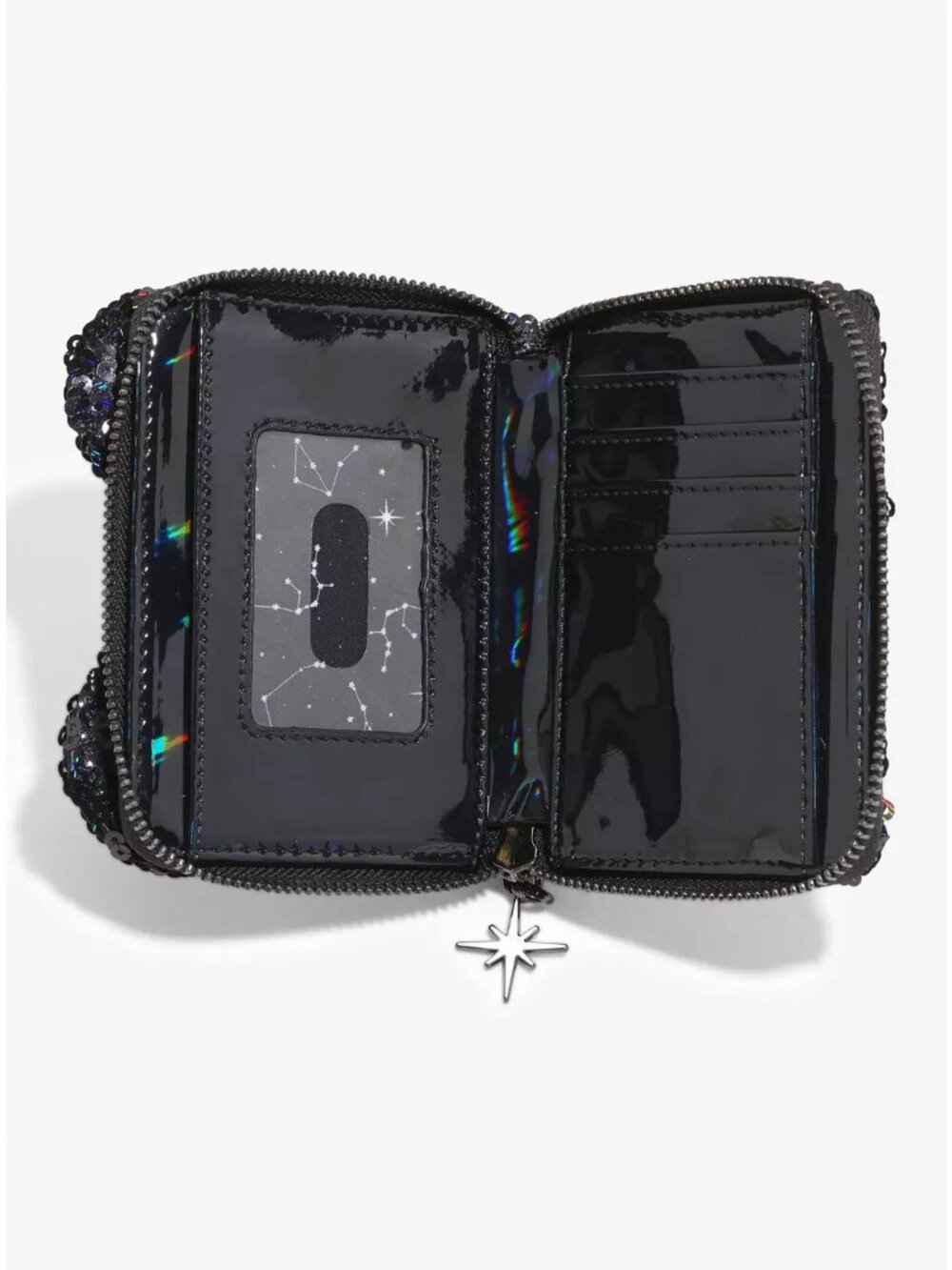 Loungefly Disney Minnie Mouse Holographic Sequin Wallet Black Zip Around New - Picture 3 of 5